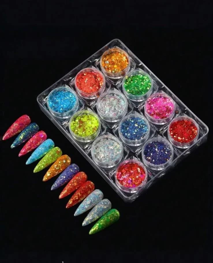 kit for nails chrome strass 12 mini jars