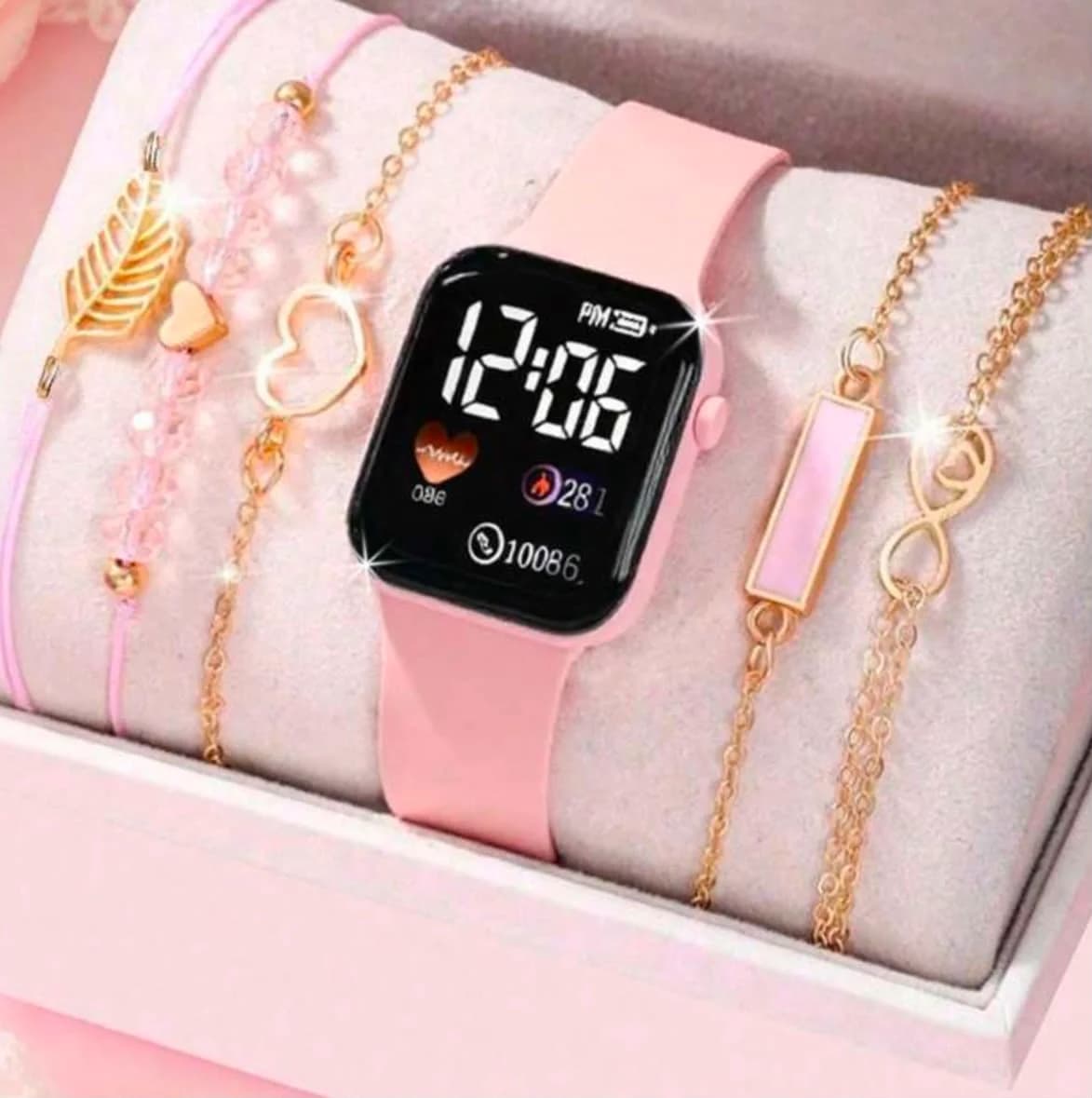 6/1 pc watch and bracelet girly set
