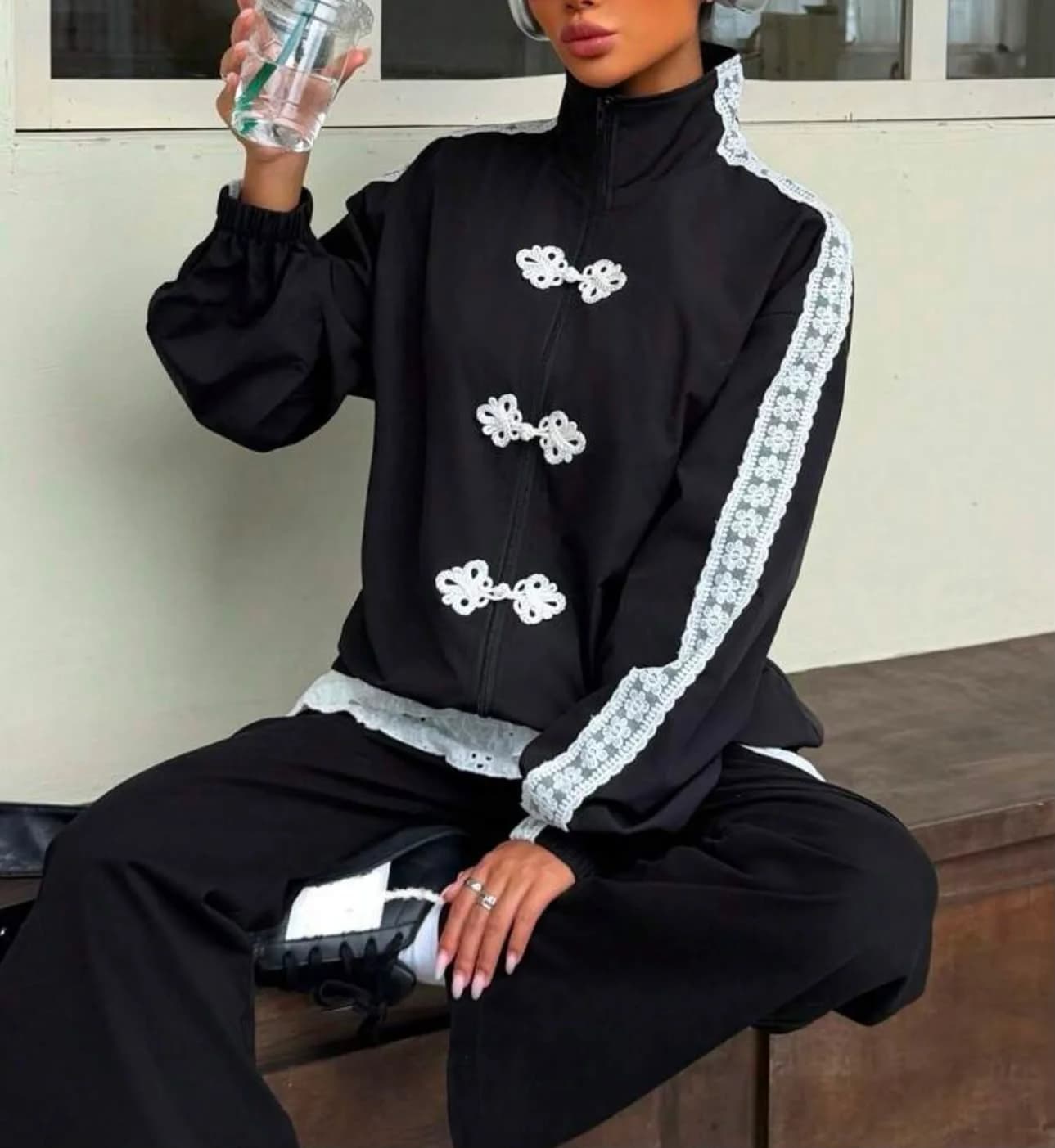 set lace long sleeve jacket